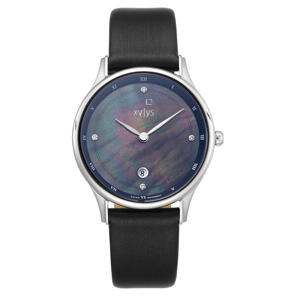 Xylys Swiss Analog with Date Black Leather Strap Mother of Pearl Dial Watch For Women - image number 1