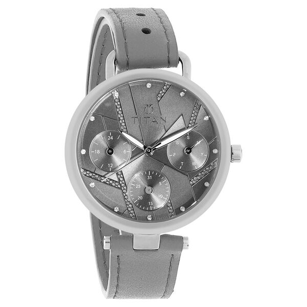 Titan Quartz Multifunction Grey Dial Leather Strap Watch for Women - image number 1