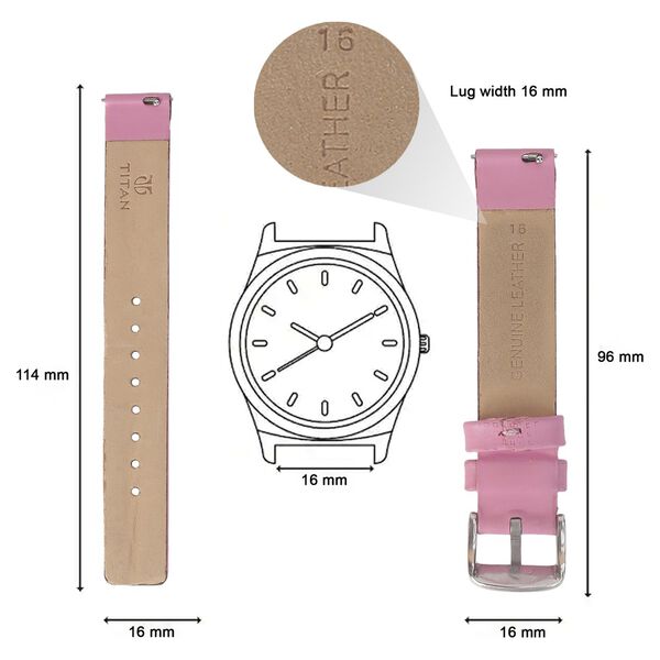 16 mm Pink Genuine Leather Strap for Women - image number 1