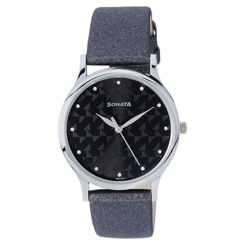 Sonata Quartz Analog Black Dial Leather Strap Watch for Women