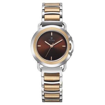 Titan Workmode Quartz Analog Brown Dial Stainless Steel Strap Watch For Women