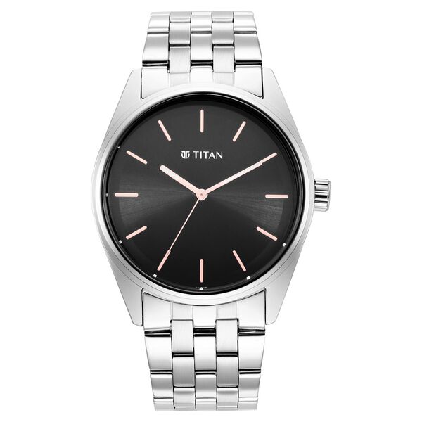 Titan Workwear Quartz Analog Black Dial Silver Stainless Steel Strap Watch For Men - image number 1