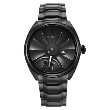 Titan Stellar Automatic Black Dial Stainless Steel Strap Watch for Men