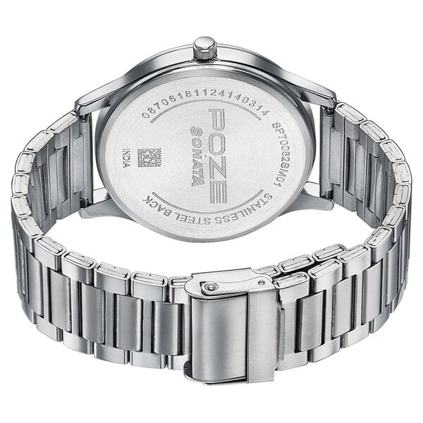 Sonata Poze Quartz Analog Black Dial Metal Strap Watch For Men - image number 5