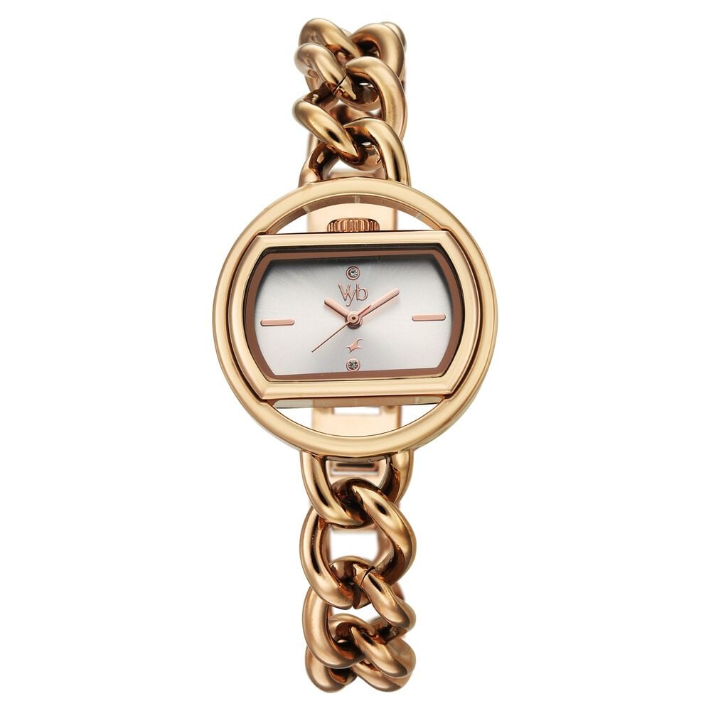 Vyb Spotlight By Fastrack Quartz Analog Silver Dial Rose Gold Metal Strap Watch For Girls-picture-10