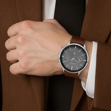 Titan Light Leathers Multifunction Black Dial Brown Leather Strap Watch For Men
