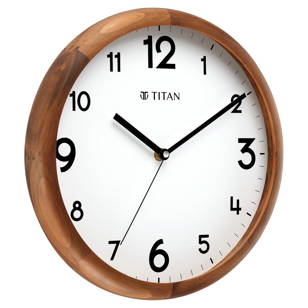 Buy Online Titan Wooden Wall Clock White Dial and Silent Sweep
