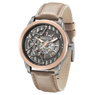 Kenneth Cole Automatic Grey Dial Brown Colour Leather Strap Watch For Men