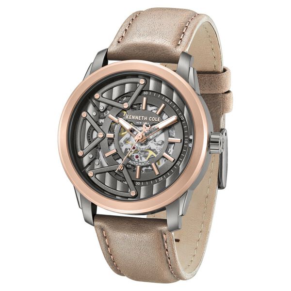Kenneth Cole Automatic Grey Dial Brown Colour Leather Strap Watch For Men - image number 1
