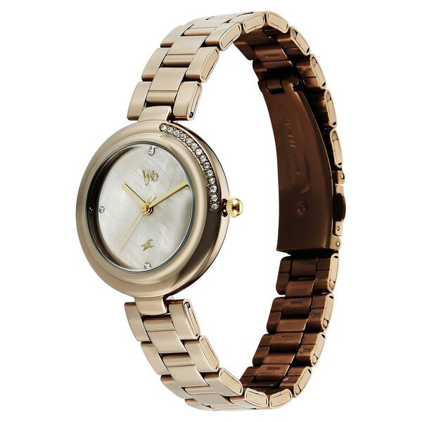 Vyb Aura By Fastrack Quartz Analog Khaki Dial Brown Stainless Steel Strap Watch For Girls - image number 4