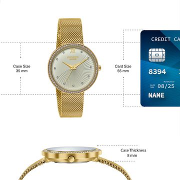 Poze By Sonata Quartz Analog Golden Dial Golden Metal Strap Watch For Women