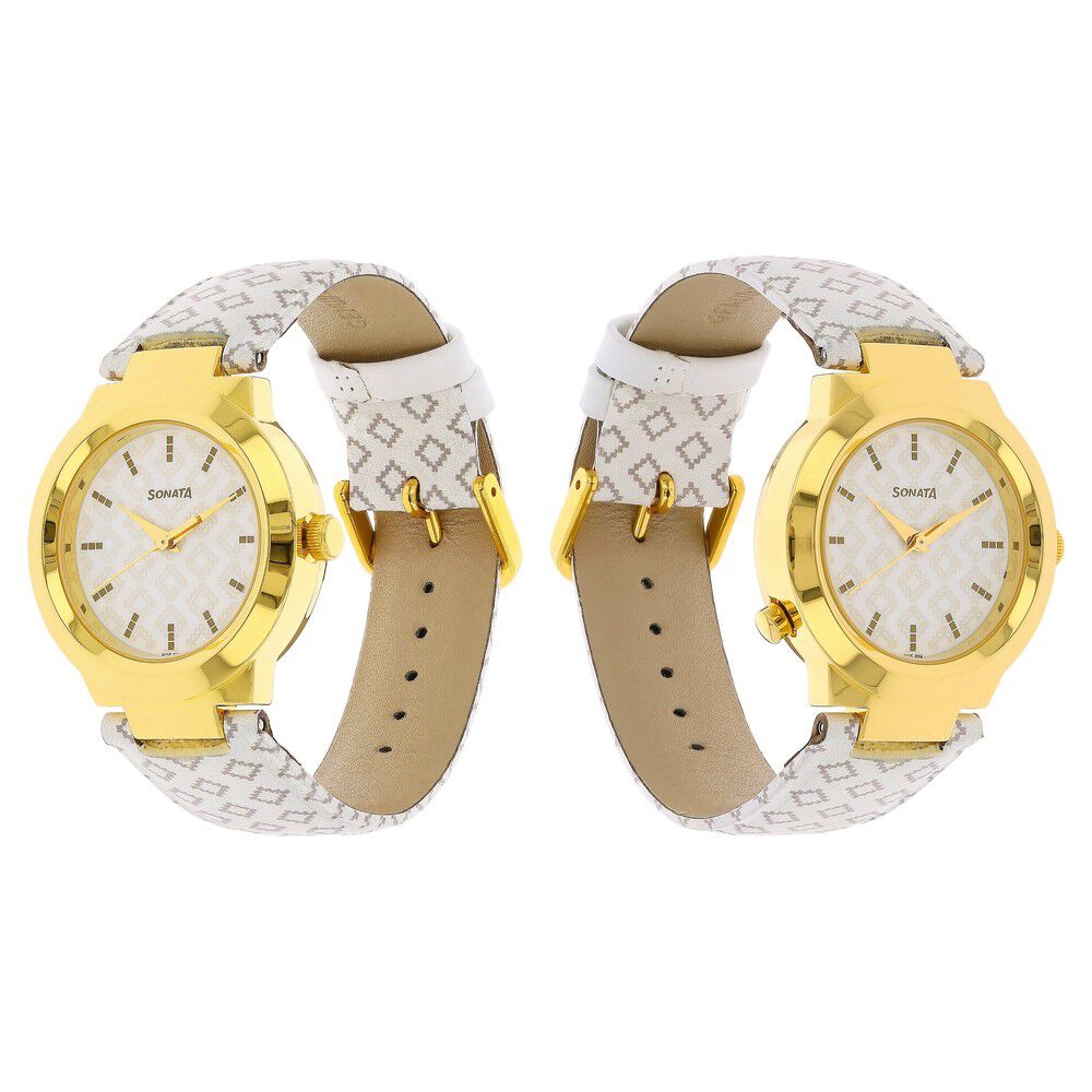 Buy Online Sonata Act Safety Watch White Dial Women Watch With Leather Strap nk90057yl01 Titan