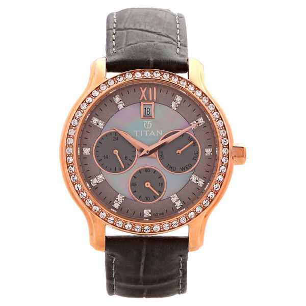Titan Quartz Analog Mother of Pearl Dial Leather Strap Watch for Women - image number 0