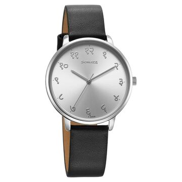 Sonata Regional Edition Hindi Quartz Analog Silver Dial Leather Strap Watch For Women