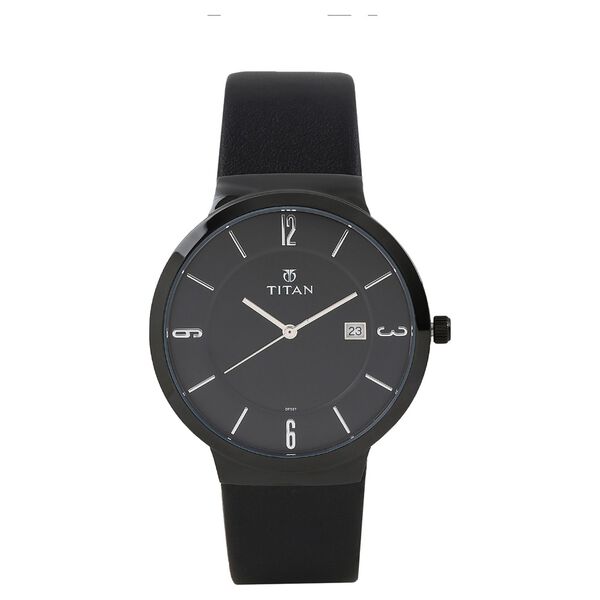 Titan Quartz Analog with Date Black Dial Leather Strap Watch for Men - image number 0