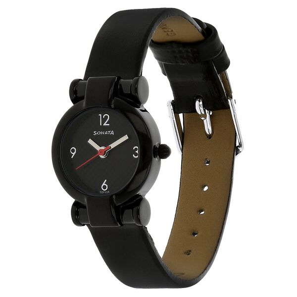Sonata Quartz Analog Black Dial Leather Strap Watch for Women - image number 1