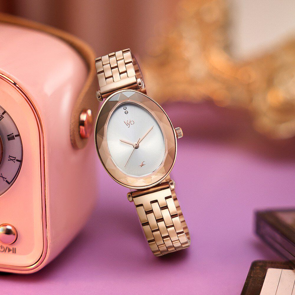 Vyb Prodigy By Fastrack Quartz Analog Silver Dial Rose Gold Stainless Steel Strap Watch For Girls-picture-35