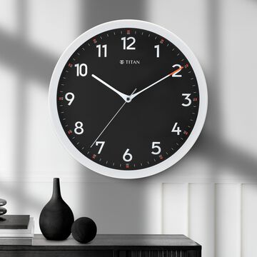 Titan Contemporary Black Wall Clock with Silent Sweep Technology - 30 cm x 30 cm (Medium)