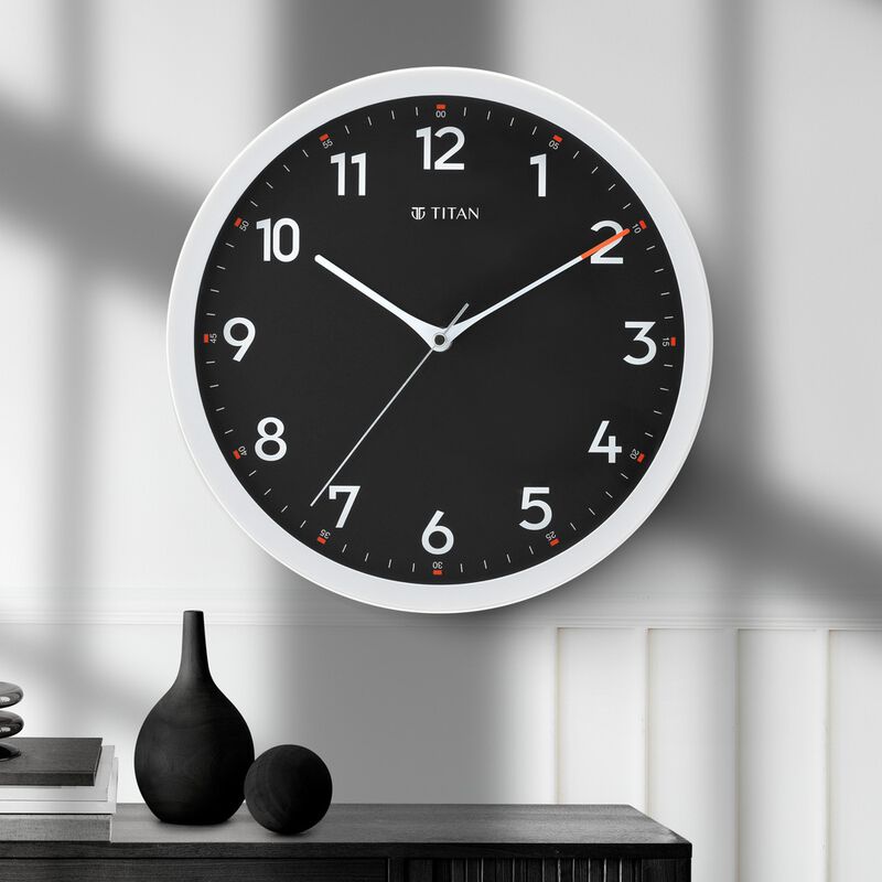Titan Contemporary Black Wall Clock with Silent Sweep Technology - 30 cm x 30 cm (Medium)
