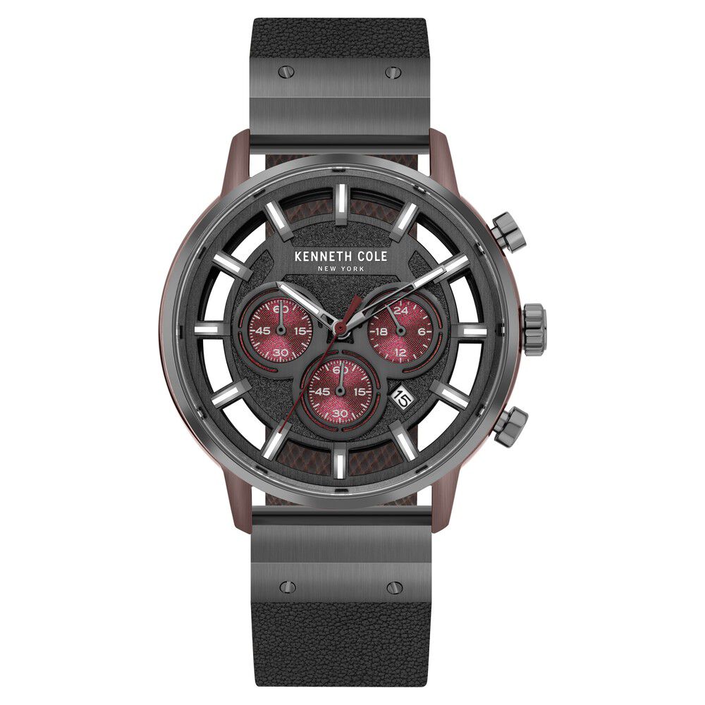 Buy Online Kenneth Cole Quartz Chronograph Black Dial Leather