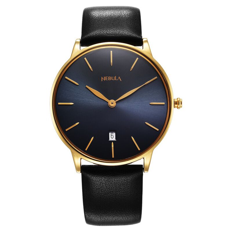 Titan Nebula Lustre 18k Gold Analog Leather Strap Watch for Men