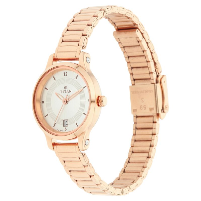 Titan Quartz Analog with Date Silver Dial Stainless Steel Strap Watch for Women - image number 2