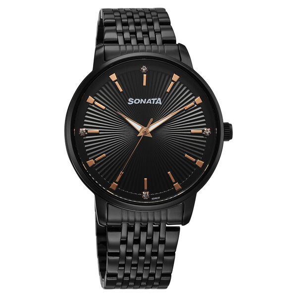 Sonata Eternia Quartz Analog Black Dial Metal Strap Watch For Men - image number 0