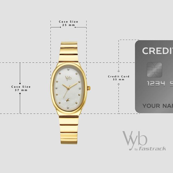 Vyb Enigma By Fastrack Quartz Analog Mother of Pearl Dial Golden Metal Strap Watch For Girls - image number 3
