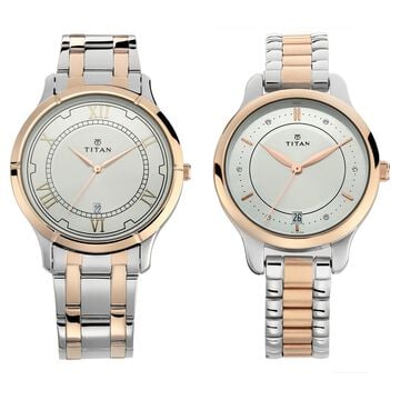 Titan Bandhan Quartz Analog with Date Silver Dial Stainless Steel Strap Watch for Couple