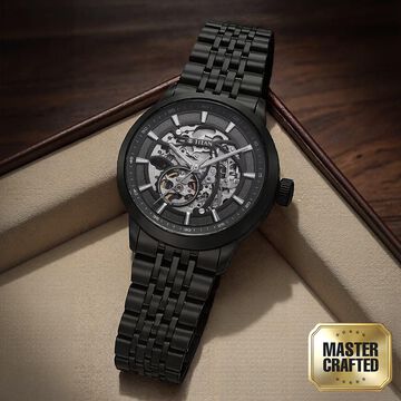 Titan Phoenix Skeletal Automatic Analog with Gun Dial Black Stainless Steel Strap Watch for Men