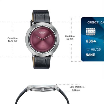 Sonata Sleek Burgundy Dial Silver-Tone Leather Strap Watch