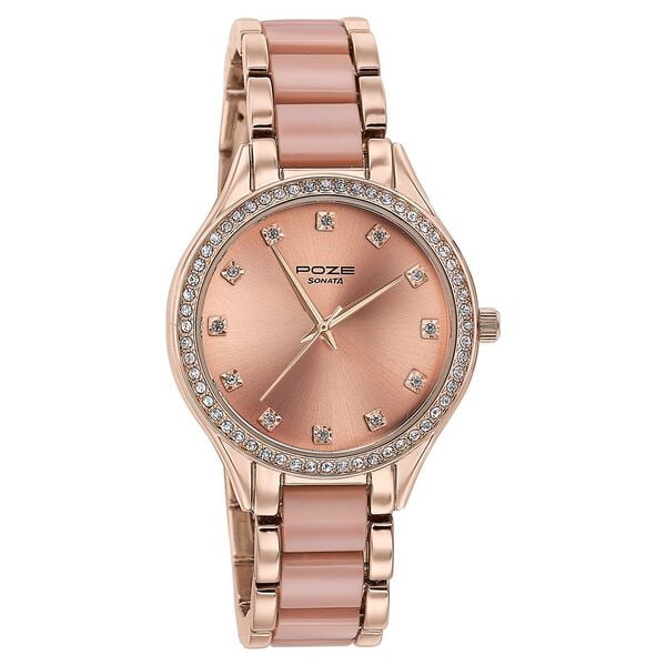 Sonata Poze Quartz Analog Pink Dial Metal Strap Watch For Women - image number 2