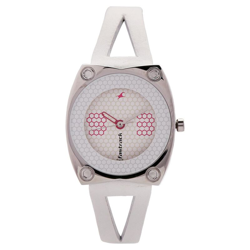 Fastrack Quartz Analog White Dial Leather Strap Watch for Girls