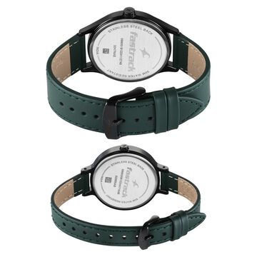 Fastrack Mixmatched Quartz Analog Black Dial Green Leather Strap Watch For Couple