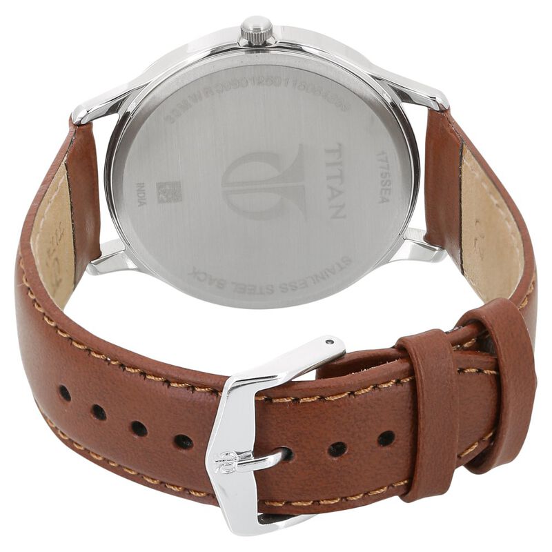 Titan Quartz Analog with Date Silver Dial Leather Strap Watch for Men - image number 3