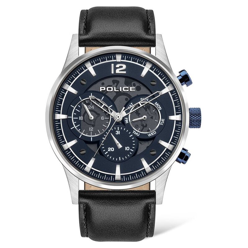 Police Quartz Multifunction Black Dial Leather Strap Watch for Men