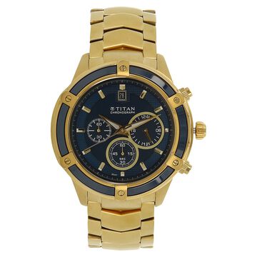 Titan Chronograph Blue Dial Stainless Steel Strap Watch for Men
