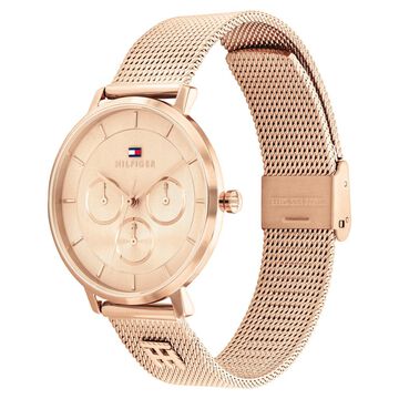 Tommy Hilfiger Quartz Multifunction Brown Dial Rose Gold Stainless Steel Strap Watch For Women