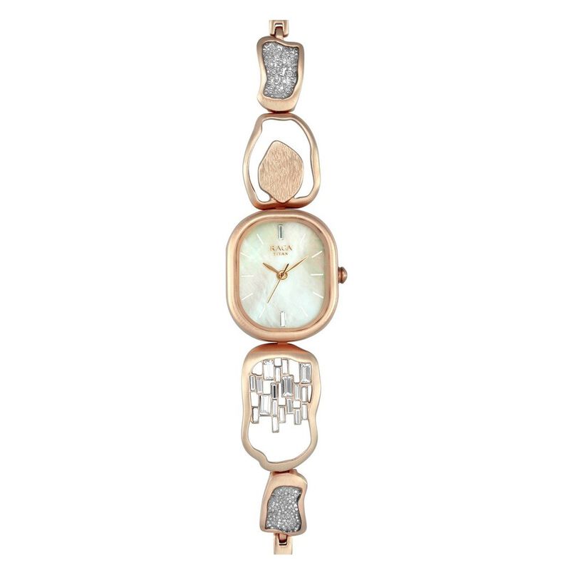 Titan Raga I Am Quartz Analog White Dial Metal Strap for Women