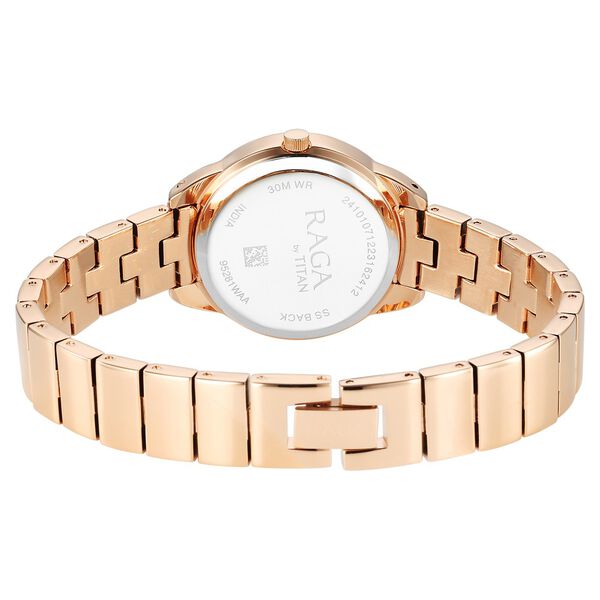 Titan Raga Showstopper Quartz Analog Pink Round Dial Rose Gold Metal Strap Watch For Women - image number 4