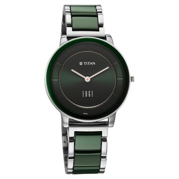 Titan Edge Melange Quartz Analog Green Dial Green Steel & Ceramic Strap Watch For Women
