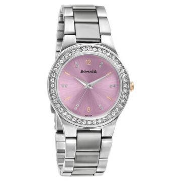 Sonata Blush It Up Pink Dial Women Watch With Stainless Steel Strap