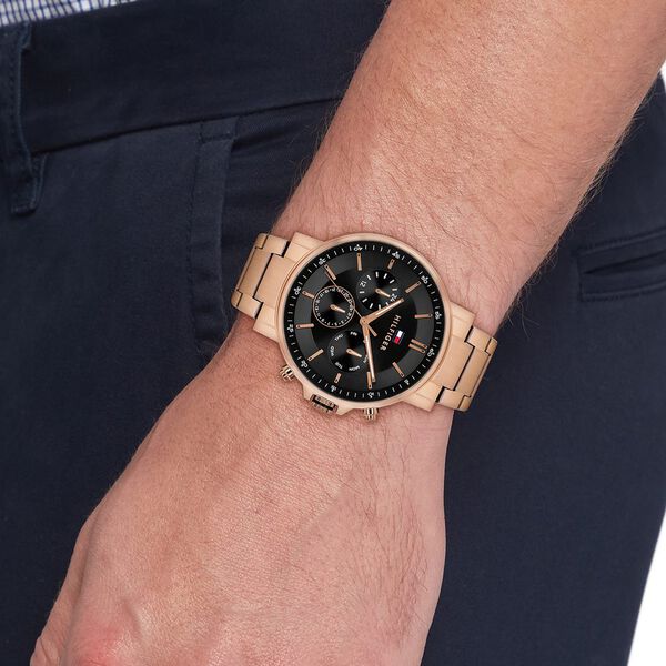 Tommy Hilfiger Quartz Multifunction Black Dial Brown Stainless Steel Strap Watch For Men - image number 3