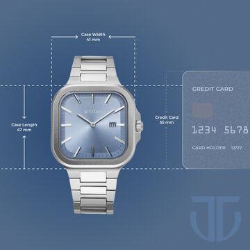 Titan Classique Slim Square Quartz Analog with Date Blue Dial Silver Stainless Steel Strap Watch For Men