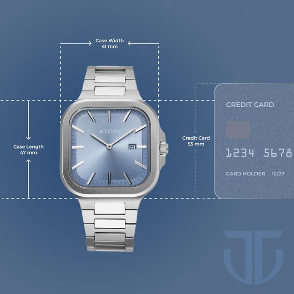 Titan Classique Slim Square Quartz Analog with Date Blue Dial Silver Stainless Steel Strap Watch For Men - image number 2