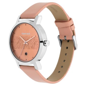 Fastrack Animal Print Quartz Analog with Date Rose Gold Dial Leather Strap Watch for Girls
