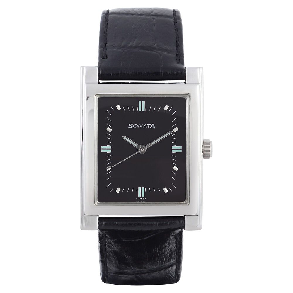 Buy Online Sonata Quartz Analog Black Dial Leather Strap Watch for