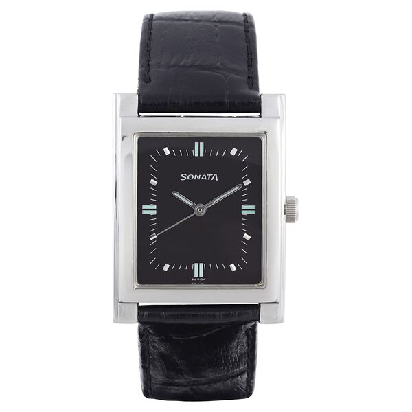 Sonata Quartz Analog Black Dial Leather Strap Watch for Men - image number 0