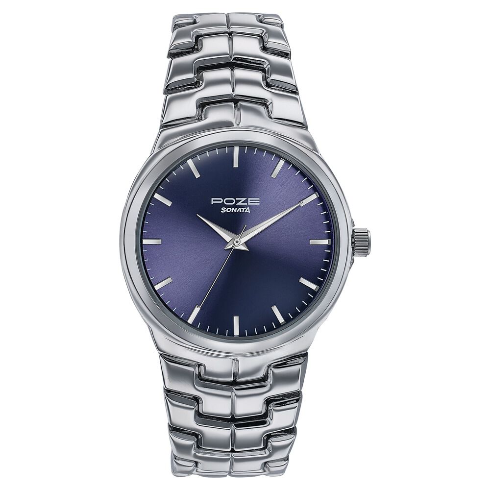 Sonata Poze Quartz Analog Blue Dial Metal Strap Watch For Men-image-49