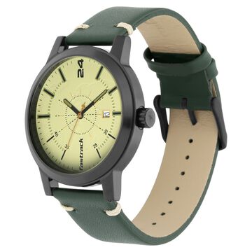 Fastrack Tripster Quartz Analog Green Dial Leather Strap Watch for Guys